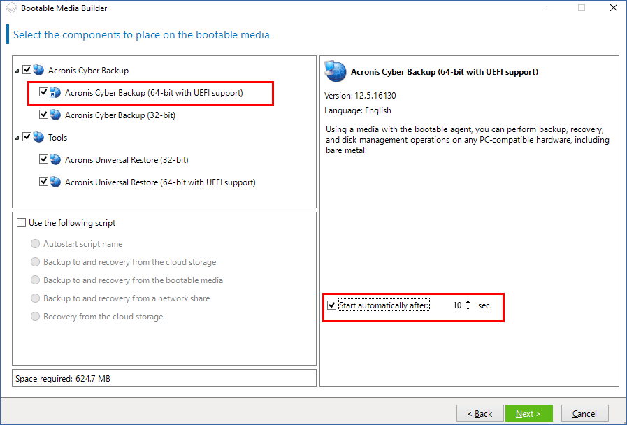 how can i auto start the acronis boot cd